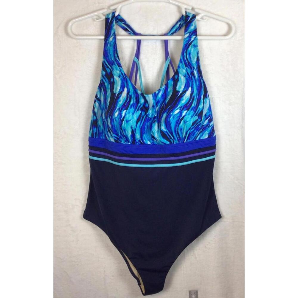 Swimsuits For All One Piece Swimsuit Women's Size 22 Blue Black Strappy Back